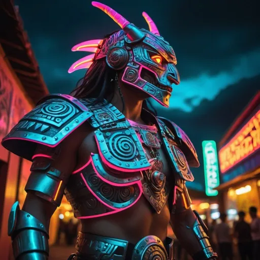 Prompt: Dynamic shot by Sony a7R IV, 35mm f/1.4 Zeiss Distagon lens, Fujicolor Pro 400H film, surreal, night scene, neo-aztec mecha robot mobile suite Aztec God Huitzilopochtli warrior (organic rounded neon glowing plastic armor) in the art style of quetzalcoatl | cyberpunk hybrid with interlaced neon lights and tubes wires on armor, surreal, night scene, dragon tattoed glowing body, cyber-aztec attires, neo pyramids behind dramatic sky, vibrant colors, dynamic action pose, chiaroscuro depth, ethereal glow, captivating details, expressive, cinematic, dim lit, depth of field, light particles, dreamy, smooth, shimmering, dreamy glow, conceptual art
