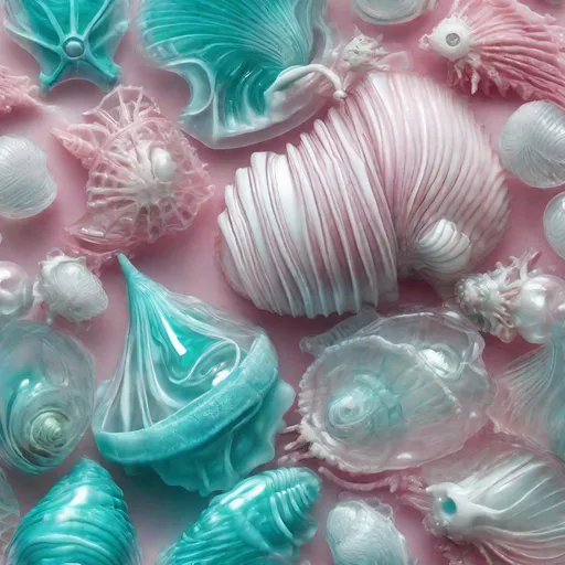 Prompt: (Raw Photo:1.3) of (Ultra detailed:1.3) , (monster)microshoot, 3d model of a glass seashells in a beautiful turquoise ocean, in the style of translucent layers, light pink and white, shohei otomo, selective focus, made of plastic, baroque animals, macro lens,IncrsXLRanni,EpicSky