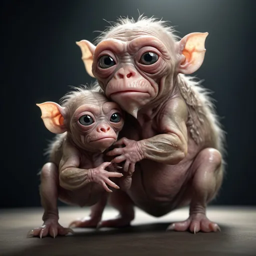 Prompt: "Extremely Ultrarealistic Photorealistic cute little ugliest creature holding its own baby professional photography, natural lighting, volumetric lighting maximalist photo illustration 8k resolution concept art intricately detailed, complex, elegant, expansive, fantastical"