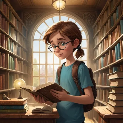 Prompt: Sarah discovers a fascinating, dusty old library in her neighborhood. Each book he reads takes him to a different world full of adventures, talking animals and magical quests.