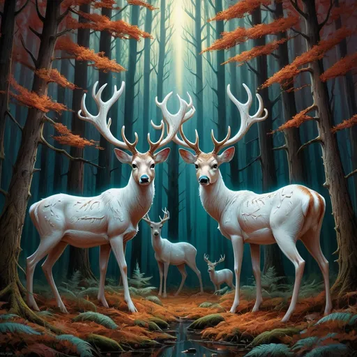 Prompt: forest with white deers , centered, symmetry, painted, intricate, volumetric lighting, beautiful, rich deep colors masterpiece, sharp focus, ultra detailed, in the style of dan mumford and marc simonetti, astrophotography