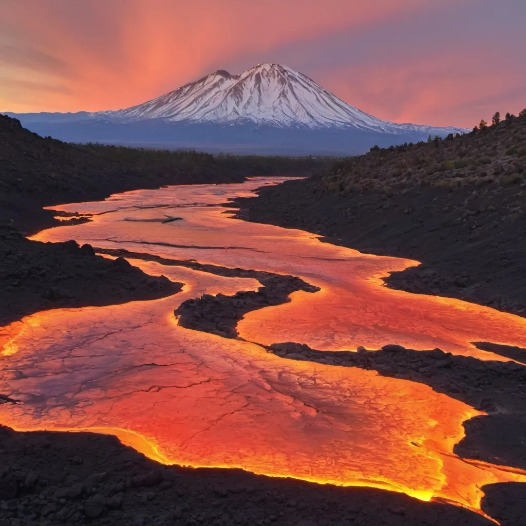 Prompt: Father was in Sierra Nevada, loving colorful sunsets there, ((forests)) covering valleys, ((river reflecting the sunlight)),  where he showed layers of (((chalk deposits))) in nature, told how the earth's crust is formed, why we see a clear layered structure of (((mountain ranges))), and how volcanic lava affect it, and what magma does,  and why it is even worth doing this. 