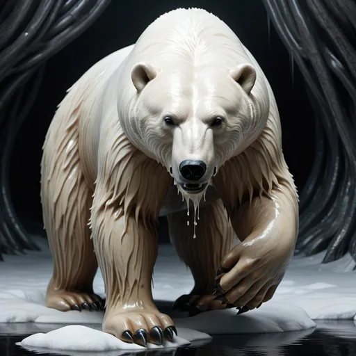 Prompt: Immerse yourself in the surreal world of H.R. Giger-inspired art, where creativity knows no bounds. Picture this: a polar bear, its once pristine white fur transformed into a new bear, being spray-painted brown by another enigmatic brown bear. This unexpected twist, rendered with the meticulous precision characteristic of the Giger art style, adds a touch of the extraordinary to the ordinary.

The artistic vision, embracing landscapes that blend seamlessly with photorealistic details. Every stroke, every hue, and every detail, whether it's smoke swirling, rain falling, artillery firing, sparks igniting, or electronics humming, contributes to a composition that defies reality.

This unique art form goes beyond traditional boundaries, utilizing high resolutions like 4K or 8K and employing advanced rendering techniques such as octane render and dynamic lighting. The result? A hyperrealistic masterpiece that captivates and transports its audience to realms unknown.

Step into this mesmerizing world where polar bears become living canvases, and artistic innovation knows no limits. Explore the extraordinary, where the fusion of nature and art takes on an entirely new dimension., ultra hd, realistic, vivid colors, highly detailed, UHD drawing, pen and ink, perfect composition, beautiful detailed intricate insanely detailed octane render trending on artstation, 8k artistic photography, photorealistic concept art, soft natural volumetric cinematic perfect light