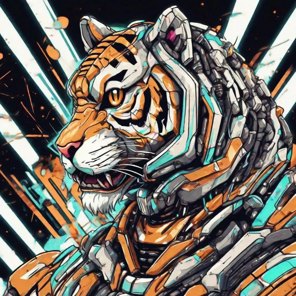 Prompt: Cyber Tiger in cartoon serendipity art style
