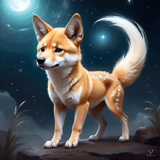 Prompt: ethereal fantasy concept art of  chibi Australian dingo. magnificent, celestial, ethereal, painterly, epic, majestic, magical, fantasy art, cover art, dreamy, by VVinchi