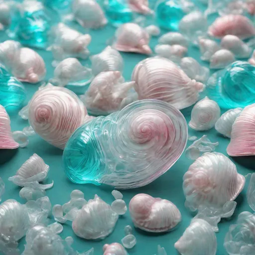 Prompt: (Raw Photo:1.3) of (Ultra detailed:1.3) , (monster)microshoot, 3d model of a glass seashells in a beautiful turquoise ocean, in the style of translucent layers, light pink and white, shohei otomo, selective focus, made of plastic, baroque animals, macro lens,IncrsXLRanni,EpicSky