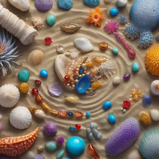 Prompt: beach with exotic and colorful treasures, Miki Asai Macro photography, close-up, hyper detailed, trending on artstation, sharp focus, studio photo, intricate details, highly detailed, by greg rutkowski