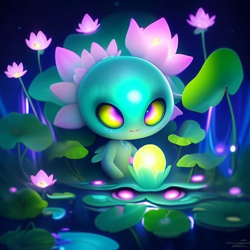 Prompt: 
incredibly cute fantastic lotus creature with glowing big eyes, ultra detail, abstraction, surrealism, best quality, masterpiece, luminescence, splash