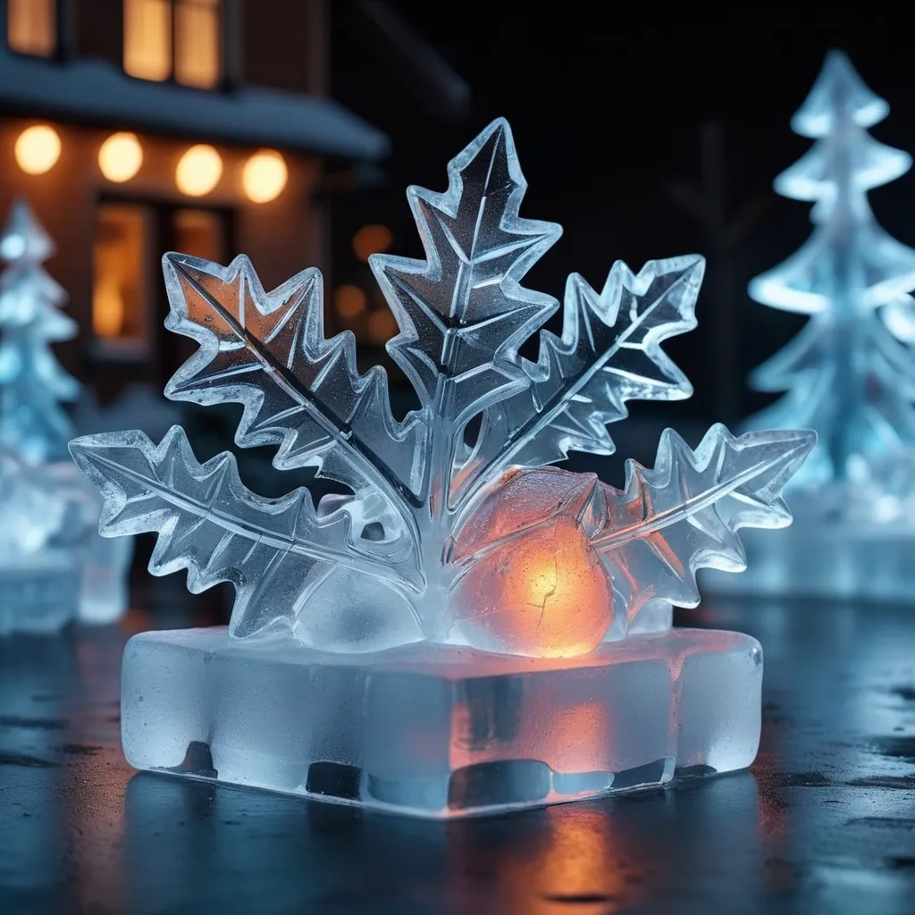 Prompt: cinematic, stunning, minimalist Christmas themed Glowing Ice Sculptures, commercial ad campaign, beautiful shot. 8k. Wallpaper. Extremely detailed