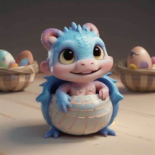 Prompt: new born, little dragon sleeping comfortable inside egg shell, warm, high quality, photo realistic, HD, 8k, homie,  cute,  morning,  nest, ranch, cute, fury, 