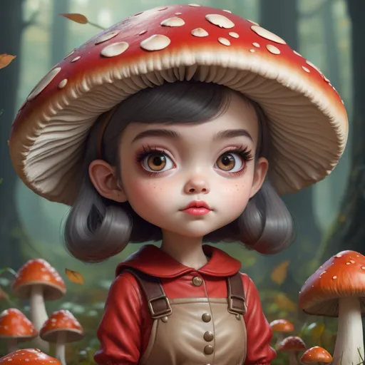 Prompt: An epic fantasy comic book style portrait painting of an extremely cute and adorable very beautiful mushroom girl, character design by Mark Ryden and Pixar and Hayao Miyazaki, unreal 5, DAZ, hyperrealistic, octane render, cosplay, RPG portrait, dynamic lighting, intricate detail, harvest fall vibrancy, cinematic