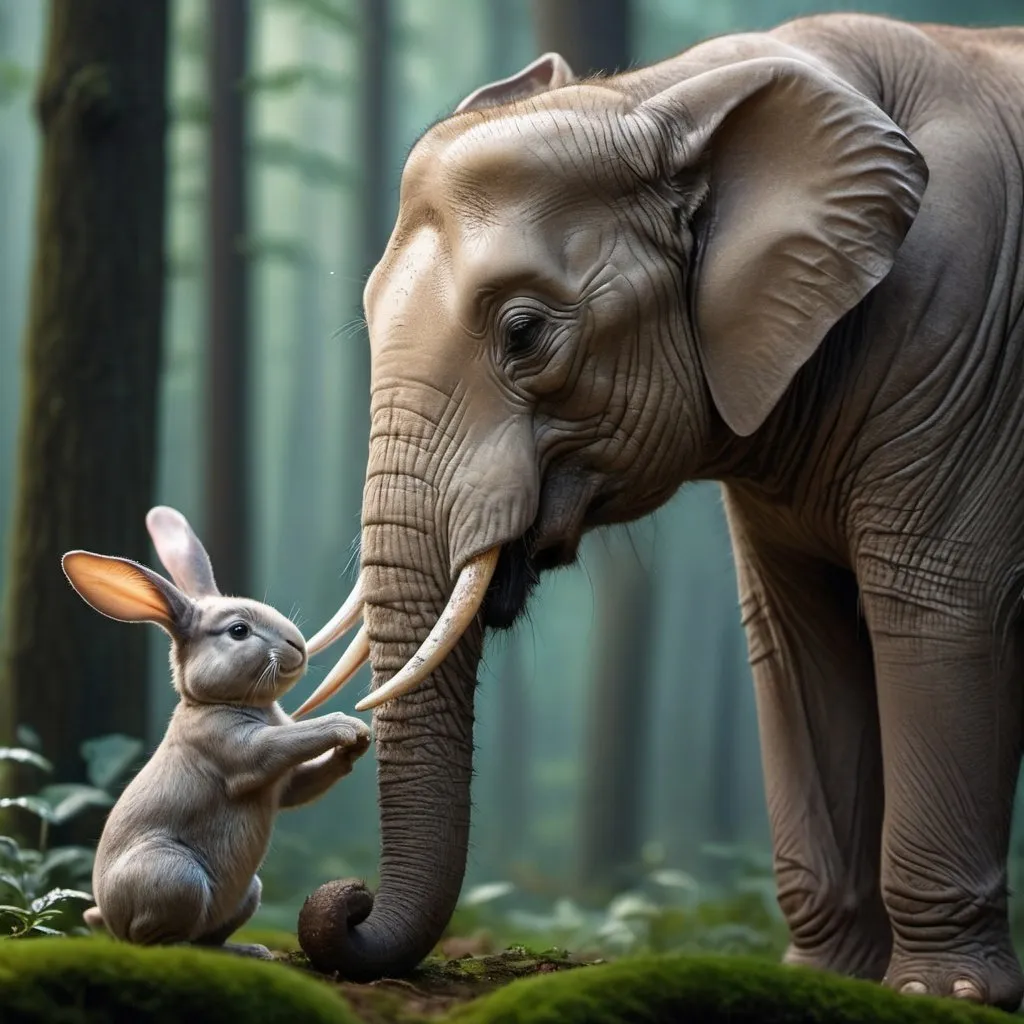 Prompt: An elephant meets a rabbit in the forest
, Miki Asai Macro photography, close-up, hyper detailed, trending on artstation, sharp focus, studio photo, intricate details, highly detailed, by greg rutkowski