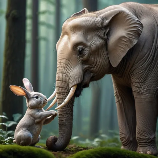 Prompt: An elephant meets a rabbit in the forest
, Miki Asai Macro photography, close-up, hyper detailed, trending on artstation, sharp focus, studio photo, intricate details, highly detailed, by greg rutkowski
