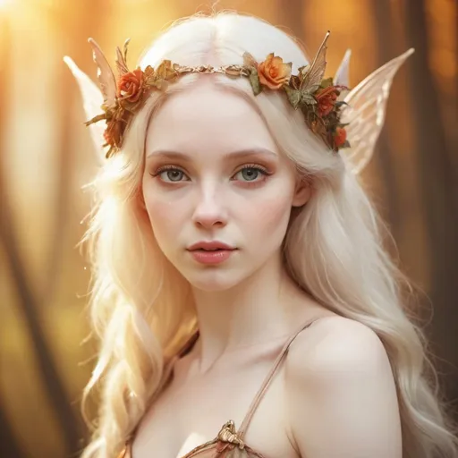 Prompt: fairy goddess with pale skin. ,warm colors,
 closeup