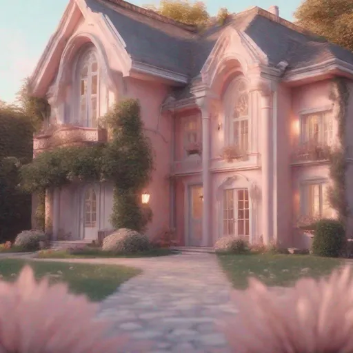 Prompt: A high quality camera photo of a house in style of: pastel colors., unique design, hyper realistic, 4k, 8k, warm lights, life-like, natural background, natural leafs, photorealism