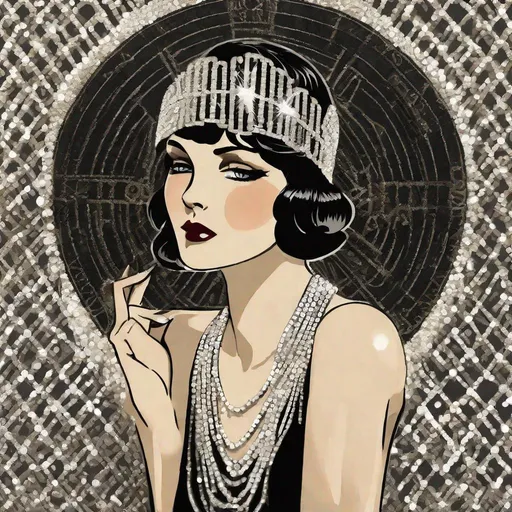 Prompt: Roaring twenties Flapper with a  diamond headpiece with black hair 