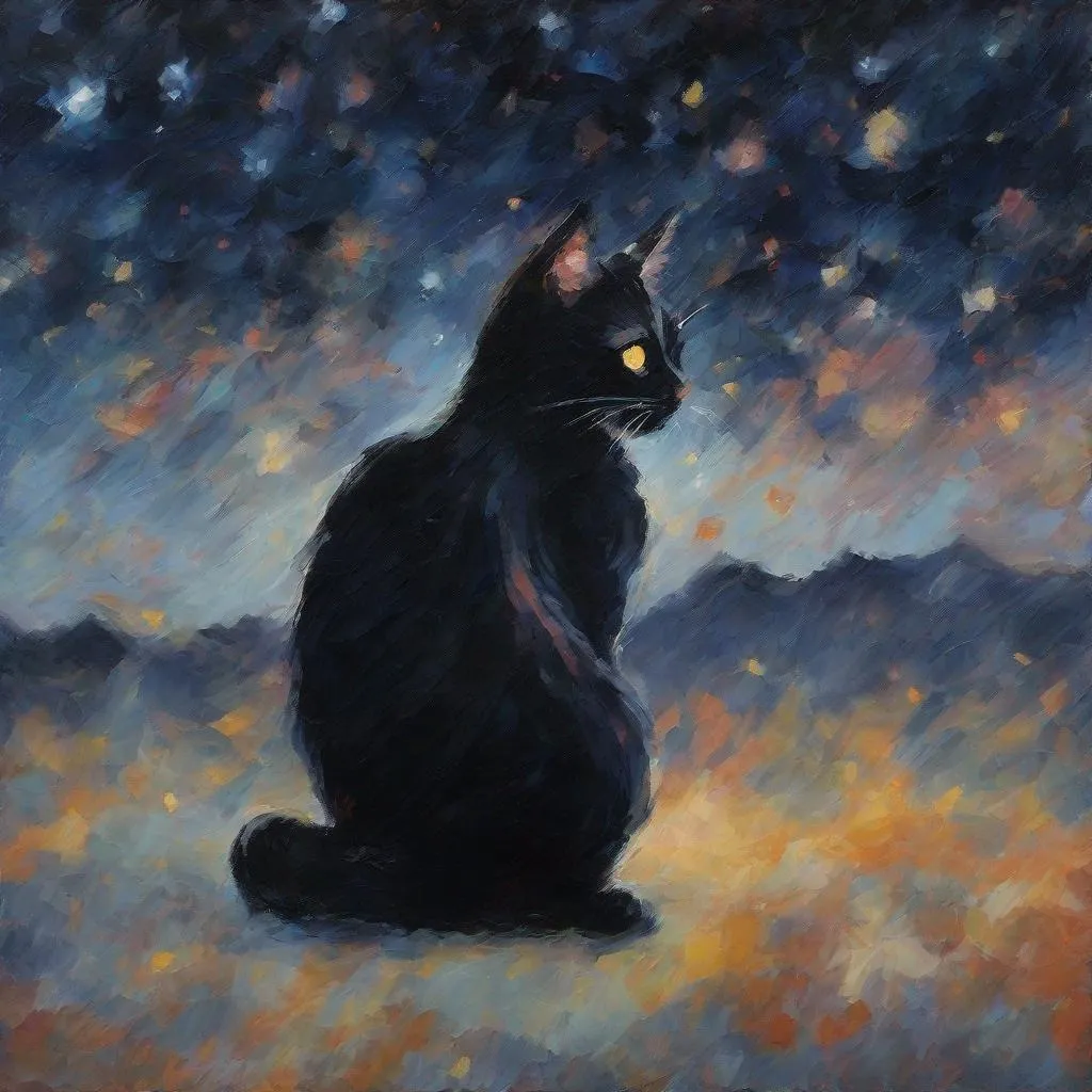 Prompt: "An (impressionist) painting of a cat under the night sky