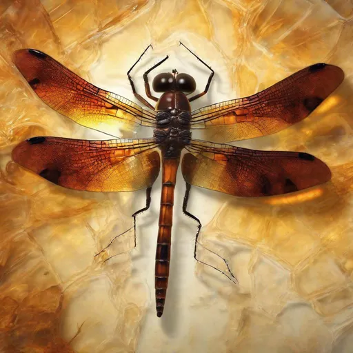 Prompt: dragonfly frozen inside amber stone, attention to detail, photorealism, close-up, high quality