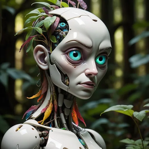 Prompt: Prompt:
high detailed professional upper body photo of a transparent porcelain android looking at viewer,with glowing backlit panels,anatomical plants,dark forest,night,darkness,grainy,shiny,intricate plant details,with vibrant colors,colorful plumage,bold colors,flora,contrasting shadows,realistic,photographic,

Negative prompt:
(worst quality, low quality:1.8),deformed,disfigured,ugly,disgusting,artifacts,duplicate,cloned,extra,missing,mutated,cropped,gross,fused,conjoined,poor,floating,disconnected,amputated,heterochromia,crossed eyes,squint,monochrome,text,logo,watermark,sign,signature,footer,fineprint,info,information,written,letters,words,photo,photograph,picture,image,screenshot,desk,pen,table,paper,symmetric,multiple views,split view,letterboxed,