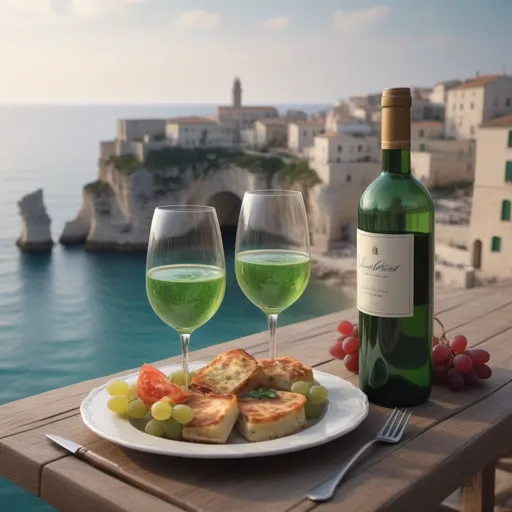 Prompt: "Generate an image of a romantic dinner scene for two at the beach in Polignano a Mare, Italy, known for its stunning coastal views. Set a table right by the shoreline, creating a picturesque beachside dining experience. Ensure that the beautiful serving platter with a mouthwatering lasagna, featuring a lighter sauce, is prominently featured as the centerpiece of the scene. Additionally, include two glasses, one with exceptionally refreshing and sparkling green grape juice with plenty of ice cubes, making it the focal point. The romantic ambiance should complement this beautiful Italian coastal setting."


" ultra hd, realistic, vivid colors, highly detailed, UHD drawing, pen and ink, perfect composition, beautiful detailed intricate insanely detailed octane render trending on artstation, 8k artistic photography, photorealistic concept art, soft natural volumetric cinematic perfect light"

