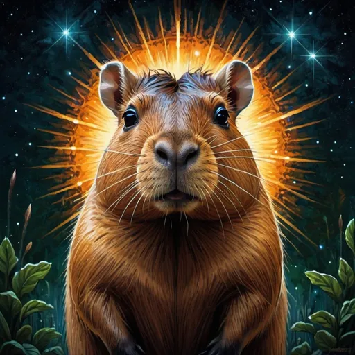 Prompt: a capybara say thank you, centered, symmetry, painted, intricate, volumetric lighting, beautiful, rich deep colors masterpiece, sharp focus, ultra detailed, in the style of dan mumford and marc simonetti, astrophotography
