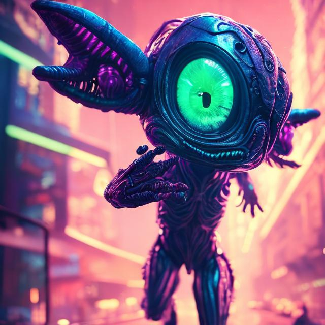 Prompt: gelly cute adorable alien monster, full-body, neon glow colors, highly intricate details, 3d, cgi, realistic light, trending on cgsociety, glowing eyes, facing camera, neon details, ultra realistic details, portrait, sci fi atmosphere, global illumination, shadows, octane render, 8 k, ultra sharp, cat attributes, smooth skin, friendly, luxury toy, shiny tail, shiny chakras, lime or sky blue