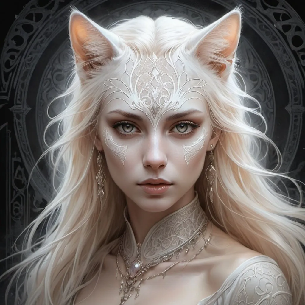 Prompt: 
art by   cameron gray
luis royo, Charlie Bowater 

"(ivory and peach) Portrait of ghost feline beast, nacreous outlines, ghostly aura, highly detailed, intricate motifs, organic tracery, perfect composition, digital painting, artstation, concept art, smooth, sharp focus, illustration


ultra highly detailed, detailed 
digital painting, highly detailed, intricated, intricated pose, clarity, high quality














































