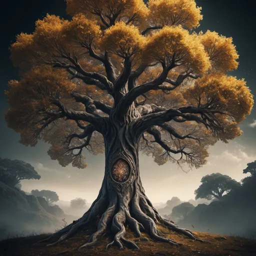 Prompt: (Highly detailed masterpiece, high contrast, dynamic, great quality, Married, wonderful mysterious dream and world tree), Detailed Textures, high quality, high resolution, high Accuracy, realism, color correction, Proper lighting settings, harmonious composition, Behance works, DonM3l3m3nt4lXL,photo r3al