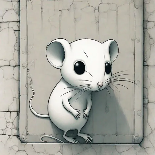 Prompt: White mouse on a wall. You've got joyless eyes Softly contriving All the terrible things That shook up our hearts at night  by Tim Burton and Tara McPherson. 