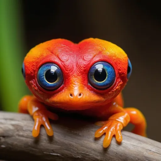 Prompt: A vibrant color small creature warmth big eyes and a puckered mouth  for a kiss 