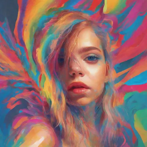 Prompt: colorful image of a young lady