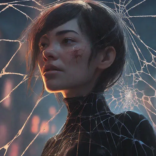 Prompt: anthropomorphic Arachnid woman, gothic, style of Sui Ishida, Guweiz, Bo Bartlett, ilya kuvshinov, cinematic shot, angry, ultrarealistic, magical vibes, dreamy, luminescent particles, highly detailed, hdr, 8k uhd, sharp focus, dynamic composition, incredibly detailed, spider web, Broken Glass effect, no background, stunning, something that even doesn't exist, mythical being, energy, molecular, textures, iridescent and luminescent scales, breathtaking beauty, pure perfection, divine presence, unforgettable, impressive, breathtaking beauty, Volumetric light, auras, rays, vivid colors reflects