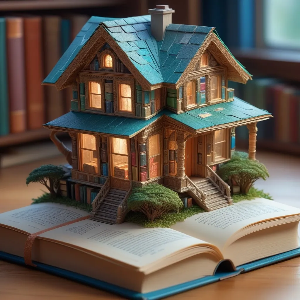 Prompt: Please draw me a picture of a house made of books, Miki Asai Macro photography, close-up, hyper detailed, trending on artstation, sharp focus, studio photo, intricate details, highly detailed, by greg rutkowski