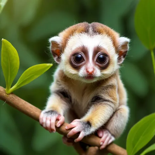 Prompt: cute Baby Slow Loris on garden, flower