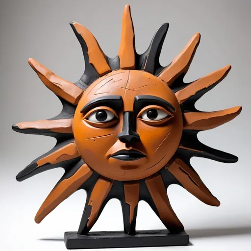 Prompt: sun toy sculpture loving brutalist abstract clay brutal brown on black  painting style on white