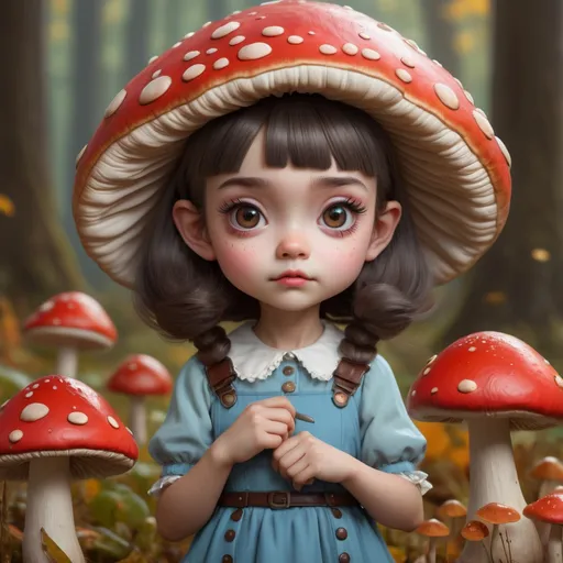 Prompt: An epic fantasy comic book style portrait painting of an extremely cute and adorable very beautiful mushroom girl, character design by Mark Ryden and Pixar and Hayao Miyazaki, unreal 5, DAZ, hyperrealistic, octane render, cosplay, RPG portrait, dynamic lighting, intricate detail, harvest fall vibrancy, cinematic