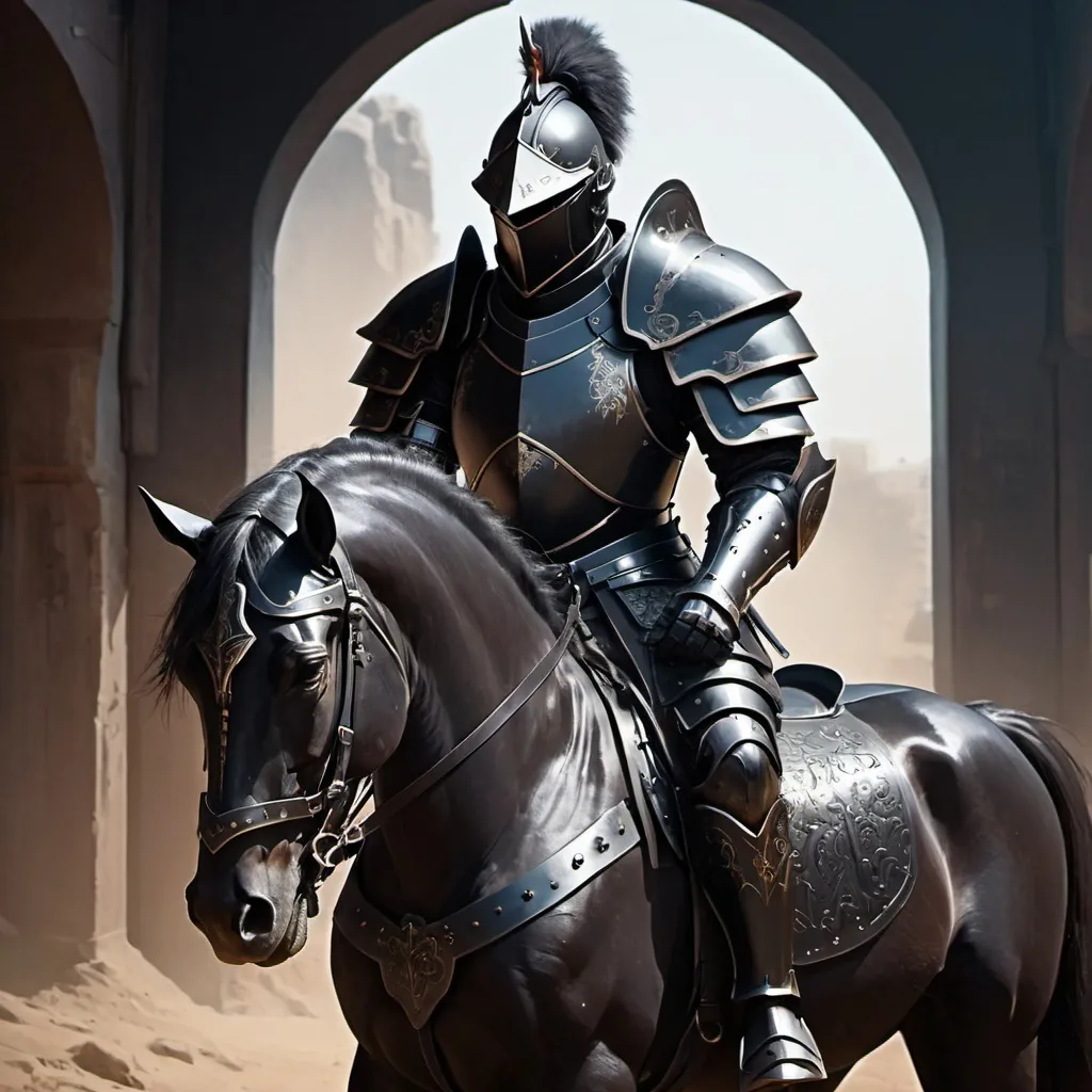 Prompt: digital art, digital painting, wlop, eastern, eastern style, futuristic, heavy black armour, Iron cavalry, complicated black armour, armoured horse, fantasy, wallpaper, cinematic, bright, Mysterious