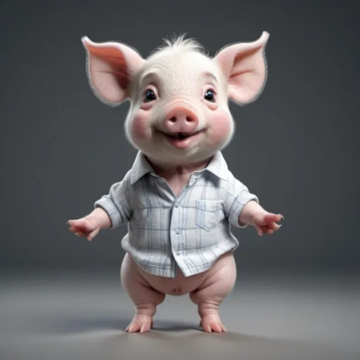 Prompt: Cute white piglet standing on two legs like a person, straight body, looking straight, wearing human clothes, realistic picture 4k
