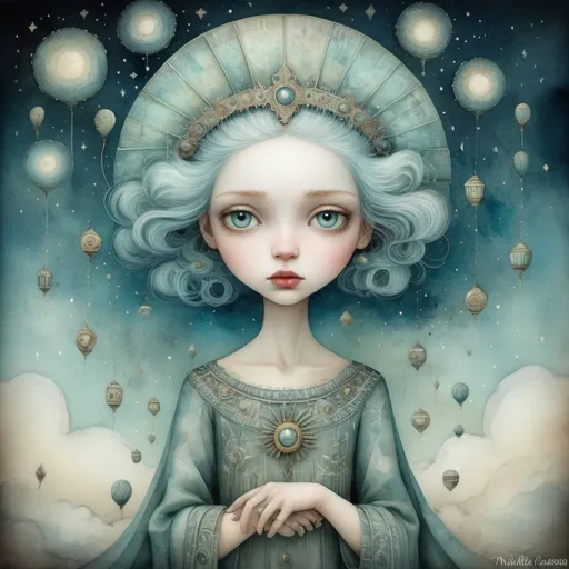 Prompt: beautiful fantasy art, elegant, fantasy, intricate, watercolor, mystic, art deco, by Nicoletta Ceccoli, Van Gogh, Alexander Jansson, Picasso, spirit in the sky, Watercolor, trending on artstation, sharp focus, studio photo, intricate details, highly detailed
