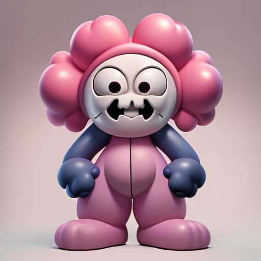 Prompt: Create eccentric figure, extremely bizarre. In style of Kaws