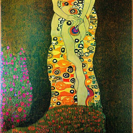 Prompt: The beautiful young lady, She comes in colors everywhere She combs her hair She's like a rainbow Coming, colors in the air Oh, everywhere She comes in colors, Gustav Klimt, Carboniferous Forest