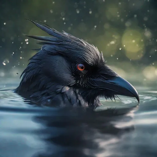 Prompt: demon raven above water, Miki Asai Macro photography, close-up, hyper detailed, trending on artstation, sharp focus, studio photo, intricate details, highly detailed, by greg rutkowski