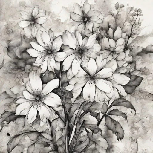 Prompt: A beautiful painting of ink flowers drawing scenery.