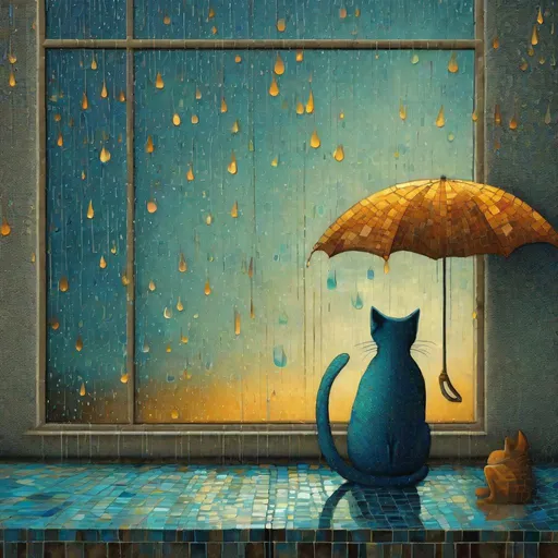 Prompt: Neutral Color, boho, Matte painting, reflections, mosaic, stained glass, light navy and brown, teal and amber, distressed materials, calming effect, natural materials, pointillism, haze, Iwona Lifsches and Catherina Abel figurative art : a cat, AMBIENT rain Broken Glass effect, stunning, something that even doesn't exist, mythical being, energy, molecular, textures, iridescent and luminescent scales, breathtaking beauty, pure perfection, divine presence, unforgettable, impressive, breathtaking beauty, Volumetric light, auras, rays, vivid colors reflects, 