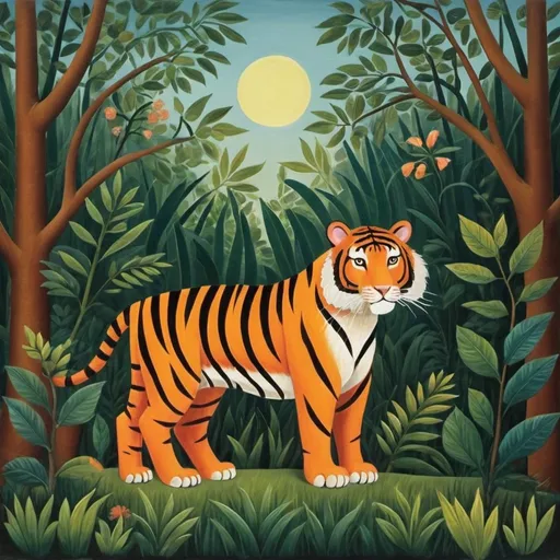 Prompt:  a picture of a tiger in the style of Henri Rousseau