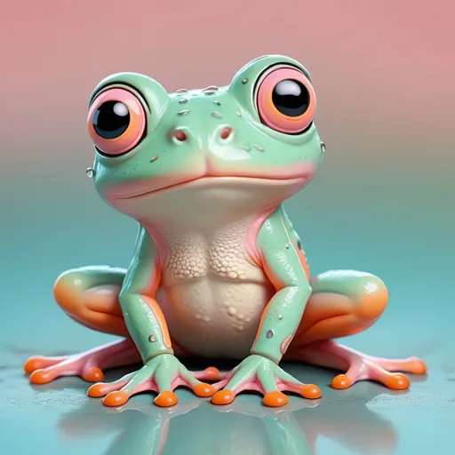 Prompt: Cute little frog in pastel colors of pink, orange and teal