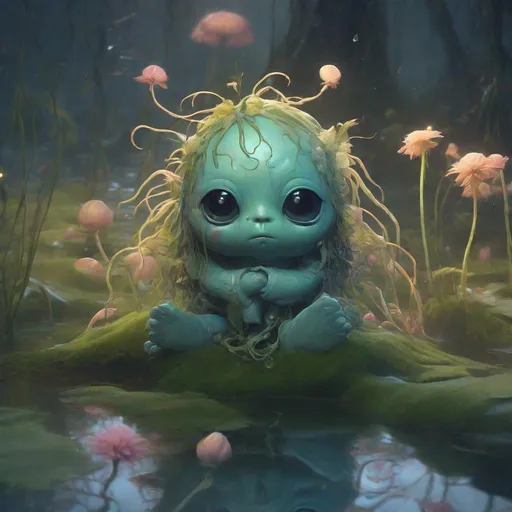 Prompt: A cute little sad spooky swamp spirit of the swamp spirit,

humidity, fog, will-o'-the-wisps,

cute and adorable, filigree, reflective eyes, flowers, rim lighting, lights, detailed eyes. magic, surreal, fantasy, digital art, wlop, artgerm and james jean, ultra hd, realistic, vivid colors, highly detailed, UHD drawing, pen and ink, perfect composition, beautiful detailed intricate insanely detailed octane render trending on artstation, 8k artistic photography, photorealistic concept art, soft natural volumetric cinematic perfect light, sf, intricate artwork masterpiece, ominous, matte painting movie poster, golden ratio, trending on cgsociety, intricate, epic, trending on artstation, by artgerm, h. r. giger and beksinski, highly detailed, vibrant, production cinematic character render, ultra high quality model, Miki Asai Macro photography, close-up, hyper detailed, trending on artstation, sharp focus, studio photo, intricate details, highly detailed, by greg rutkowski

Hashtag no filter,
Hashtag woke up like this,
Influenza style, ultra hd, realistic, vivid colors, highly detailed, UHD drawing, pen and ink, perfect composition, beautiful detailed intricate insanely detailed octane render trending on artstation, 8k artistic photography, photorealistic concept art, soft natural volumetric cinematic perfect light