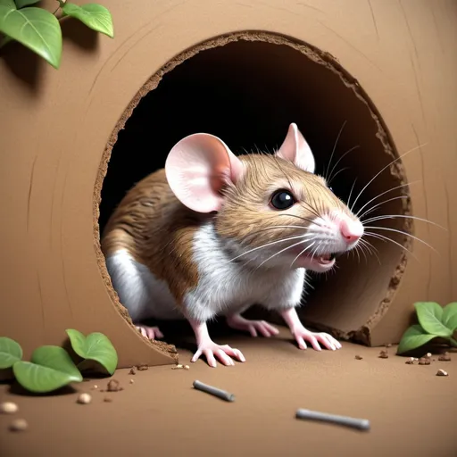 Prompt: a hole of a mouse, 3D pictures, storybook illustration, digital art, professional, high quality, detailed.
