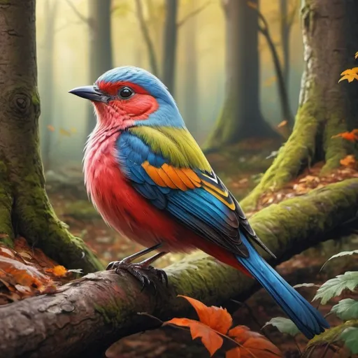 Prompt: Realistic digital painting
Colorful bird in medieval forests Central Europe
