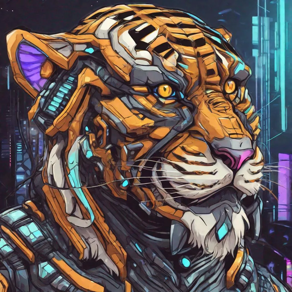 Prompt: Cyber Tiger in cartoon serendipity art style
